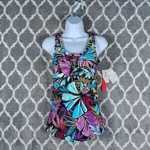 Bikram Yoga Tank Women Size Large Floral Built In Bra Crossback Colorful